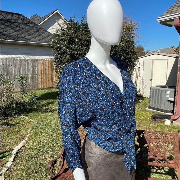 NWT PARKER Flirty Boho Tie Front Wrap Cropped Fit Long Sleeve Blouse - Picture 5 of 13